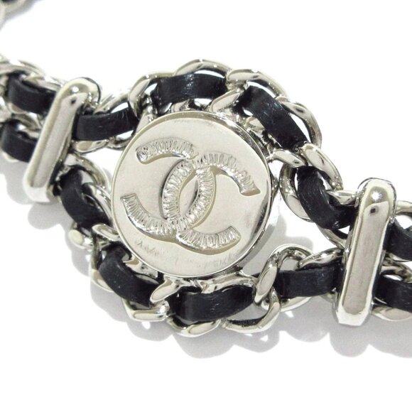 CHANEL - Silver Black Hardware Leather Bracelet 791-071825 - Picture 2 of 8